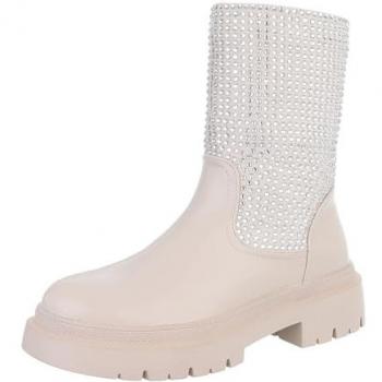 Ital-Design Damen Blockabsatz Plateaustiefeletten