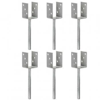 6-Piece Galvanised Steel Fence Anchors, Silver, 7x6x30 cm