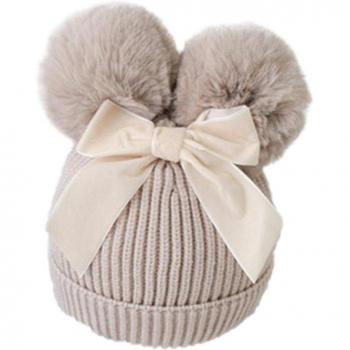 Baby Wintermütze mit Doppel-Pompom