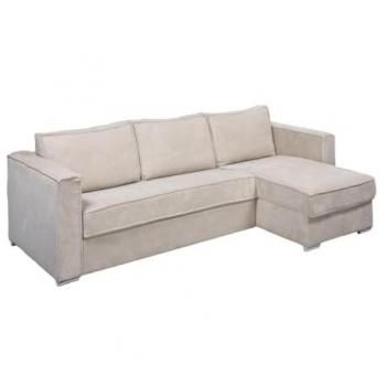 Couchage angle convertible velours beige – 5 places, matelas 18 cm – LORETO