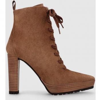 Botines Lodi de piel serraje marrón para mujer