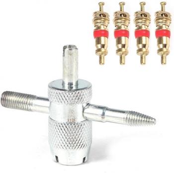 4-Way Tire Valve Repair Accessory with Valve Stem Cores