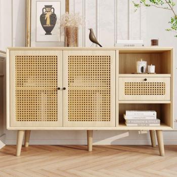 Credenza Multifunzionale in Legno Massello – cucina/soggiorno, 1 cassetto, 2 ante magnetiche, ripiani regolabili