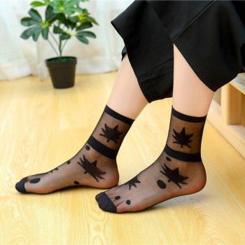 Calcetines tobilleros divertidos de seda para mujer, 10 pares de medias transparentes con diseño de hojas de arce y estrellas, estilo Harajuku, ideales para primavera y verano