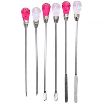2 Piece Silicone Resin Mold Tool Set for Jewelry Making with Stirring Needle and Spoon, Pink & Rose Red