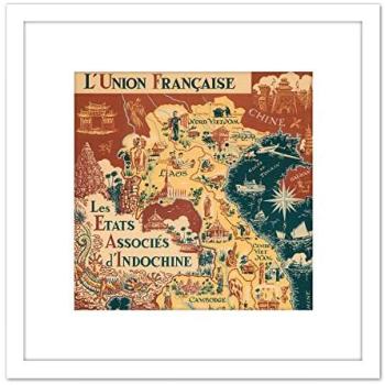 1948 French Union Indochina Vintage Wall Print, 8x8 Wooden Frame
