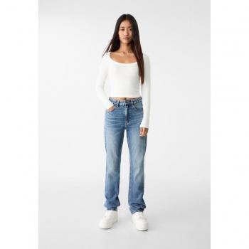 Stradivarius Straight-Leg Jeans Medium Dark Blue Denim 10