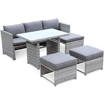 Tavolo da giardino Sweeek con pouf a incasso, rattan, 6 posti