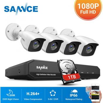SANNCE 8 Canal 5 en 1 Cámara CCTV 1080p para Interiores y Exteriores