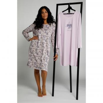 Camicie da notte in confezione doppia, design floreale, cotone, Donna, Viola, Taglia: 56/58, Ulla Popken