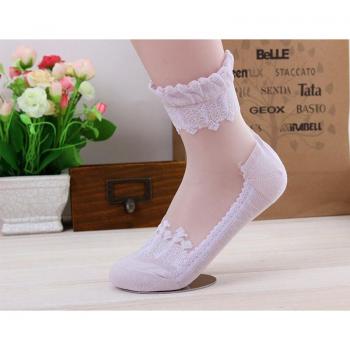 Sheer Knit Ankle Socks with Ruffle for Women