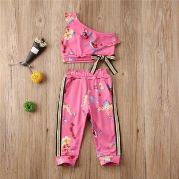 Costume tendance pour filles, t-shirt sans manches et pantalon fleuri d'été