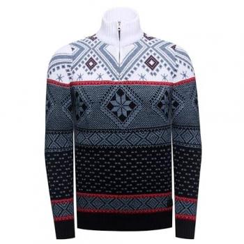 Rusty Neal Herren Strickpullover XXL mit winterlichem Muster in Dunkelblau und Weiß