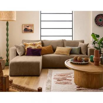 BestMobilier Topaze – Salon Angle 4 Places – Velours Côtelé – Convertible avec Coffre