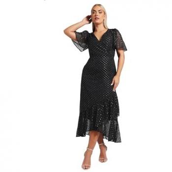 Yours Brand: Black Metallic Dobby Wrap Dress – Size 20