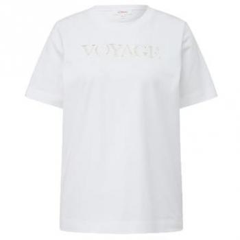 S.Oliver Damen Kurzarmshirt mit Lochstickerei
