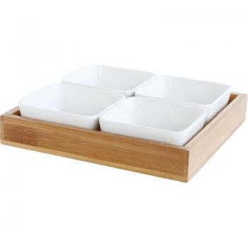 Ceramic Dish Bamboo Snack Tray