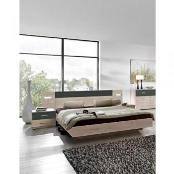 Lit avec LED et Chevets en Imitation chêne Hickory