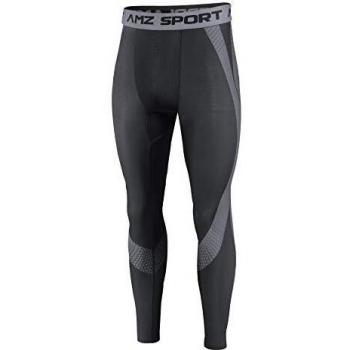 AMZSPORT Men's Sports Compression Tights Cool Dry Baselayer Leggings Pro Training Pants for All Season (BLACK S)