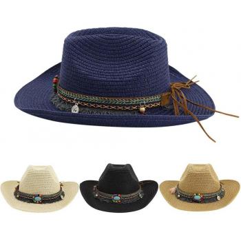 Western Stil Beige Schwarz Khaki Marine Weiß Cowboy/Cowgirl Stroh-Hut #4J12