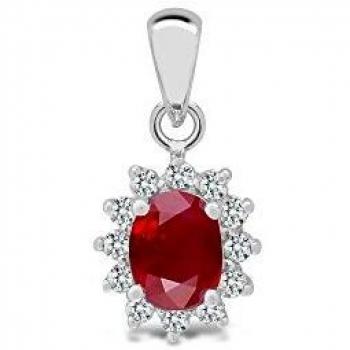 Pendentif cluster en or blanc 18ct avec diamant G SI 0.09ct et rubis ovale 0.57ct