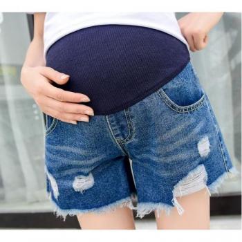 M‑XXXXL Pantalones Cortos Para Embarazadas: Denim Estilo Veraniego con Agujeros