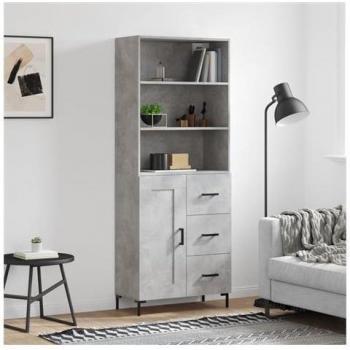 Meuble Buffet Haut Gris Béton 69,5x34x180 Cm