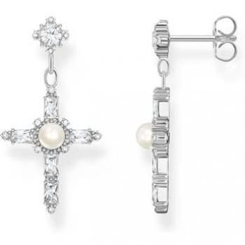 THOMAS SABO Silver Pearl & CZ Cross Drop Earrings