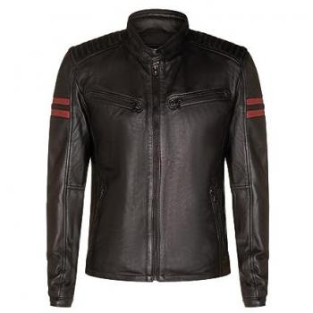 Infinity Leather Mens Black Retro Bomber Jacket
