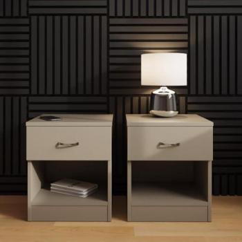 Chrome Handle Nightstands – Two-Drawer Design in Beige