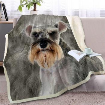 BlessLiving Schnauzer 3D Hundeabdruck‑Vliesbettdecke – Grau, 150 × 200 cm