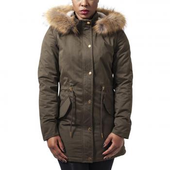 Olive Sherpa‑Parka Damen – Urban Classics Wintermantel mit Kapuze, Größe L