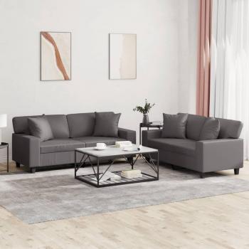 VidaXL dvojitá sofa se šedými polštáři – umělá kůže