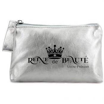 Pochette de maquillage argentée personnalisée Reine de Beauté