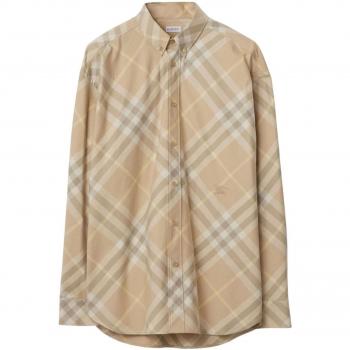 Burberry Beige Checkered Cotton Shirt for Men | Size L