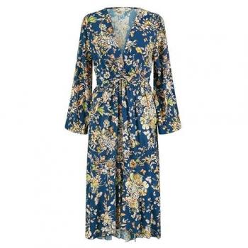 Long Sleeve Butterfly Floral Dress, Knot Front, Navy – Yumi Brand (12)