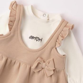 Completo salopette e body girocollo beige per neonata