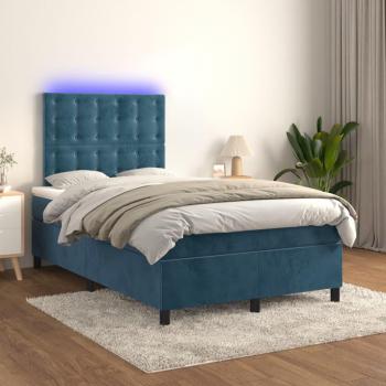 VidaXL Boxspringbett 120x200 cm Dunkelblau mit Matratze und LED