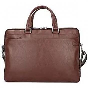 RFID Protected Picard Leather Briefcase with Laptop Sleeve 38cm Brown