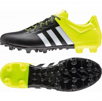 Adidas ACE 15.3 Herren-Fußballschuhe – Leder, Schwarz/Limettengrün/Weiß – EU 39,33