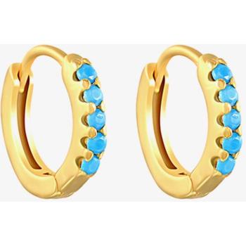 Simple Minimalist Geometric 925 Sterling Silver Small Hoop Earrings with Blue Zircon