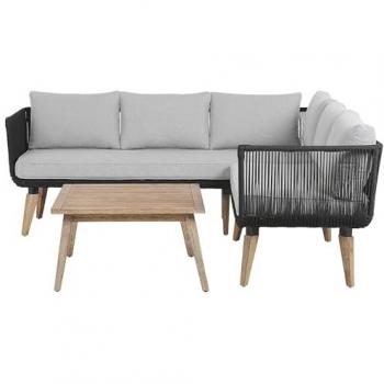Black Rope Corner Sofa Set with Wooden Table for Garden