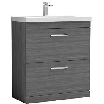 Athena 800mm MDF Vanity, 2 Drawers, Anthracite Finish, Ceramic Basin