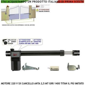 Motore Titan 230 V Ricambio Cancello Anta 2,5 Mt L