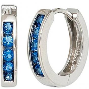 Silber‑Creolen mit blauen Zirkonien, 925 Sterling, rhodiniert – Ohrhänger