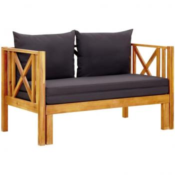 Banc de jardin 2 places en bois d'acacia massif avec coussins 122 cm