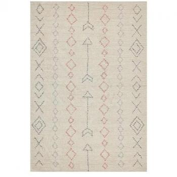 Geometric Pattern Beige Cotton Area Rug 140 x 200 cm