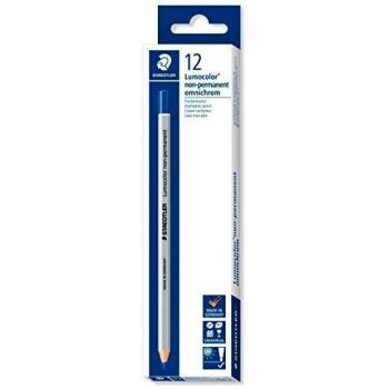 Staedtler Lumocolor Omnichrom, Crayons bleus non-permanents pour marquage sur la plupart des surfaces, Effaçables à sec et à l'eau, Couleurs intenses, Boîte carton avec 12 crayons assortis, 108-3 VE