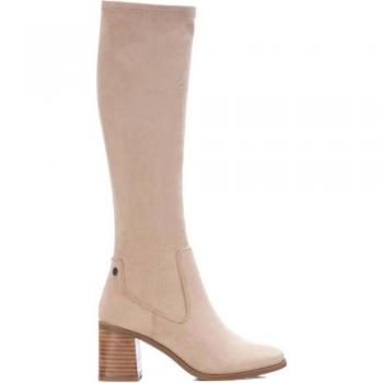 Bota Alta Beige de Cuero Modelo 141736 de XTI con Diseño Elástico