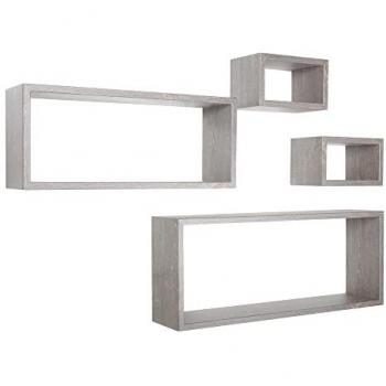 Graues Rechteckwandregal – 4‑faches Set, Modell Merlino
